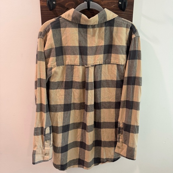 American Eagle Men’s Neutral Plaid 100% Cotton Flannel Button Up Medium - Picture 3 of 4